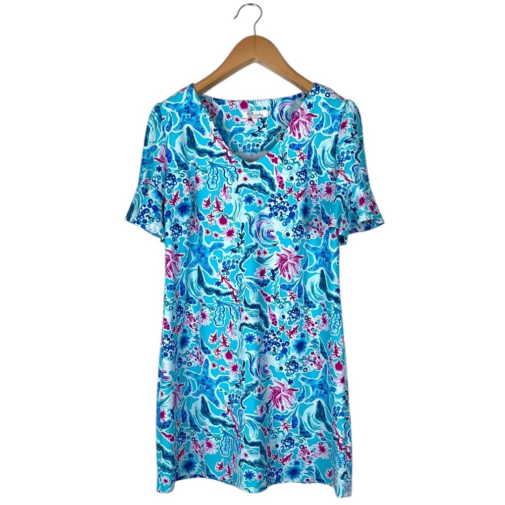 Aryeh Women’s Size Large Starfish Blue Short Sleeve Dress Anthropologie Beach